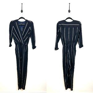 Maje Striped Jacquard Pant Jumpsuit Overall Navy Blue Womens Size 36 34 US 6